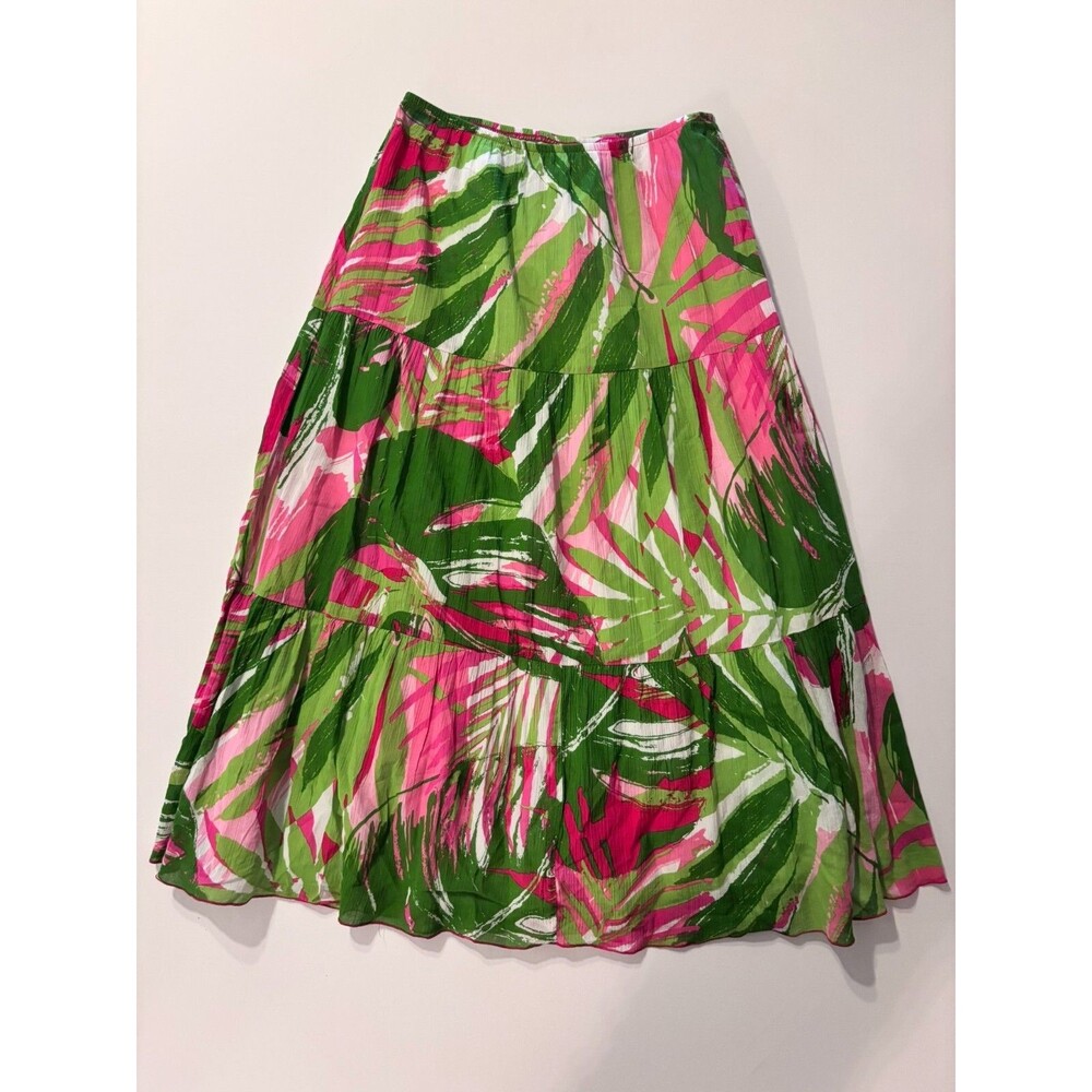 Ruby Rd Skirt Womens 6 Maxi Floral Pink Green Crinkle Tiered Flowy Cocoa Beach - Picture 4 of 13